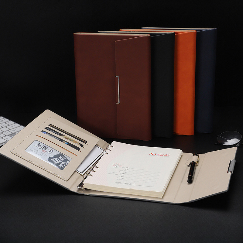 Leather Work Notebook - Tri-fold A5 Loose-leaf Notebook Business Meeting