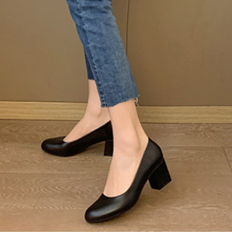 Womens Black Leather Block Hee - Leather Work Women Shoes incelemesi ve fiyatı