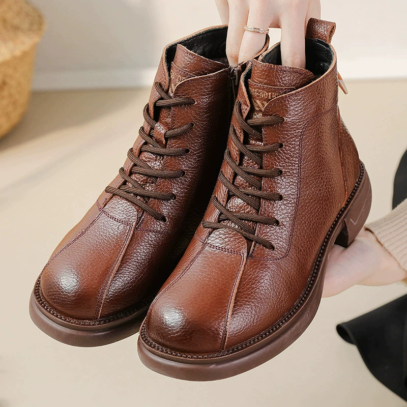New Autumn Cowhide Mid-Heel So - Leather Work Women Shoes incelemesi ve fiyatı