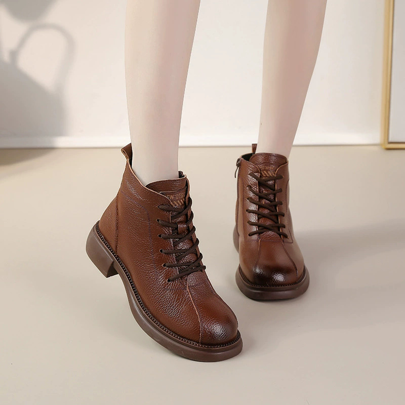 New Autumn Cowhide Mid-Heel So - Leather Work Women Shoes incelemesi ve fiyatı