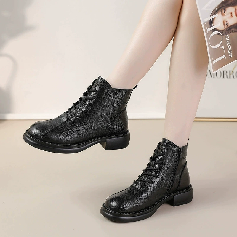 New Autumn Cowhide Mid-Heel So - Leather Work Women Shoes incelemesi ve fiyatı