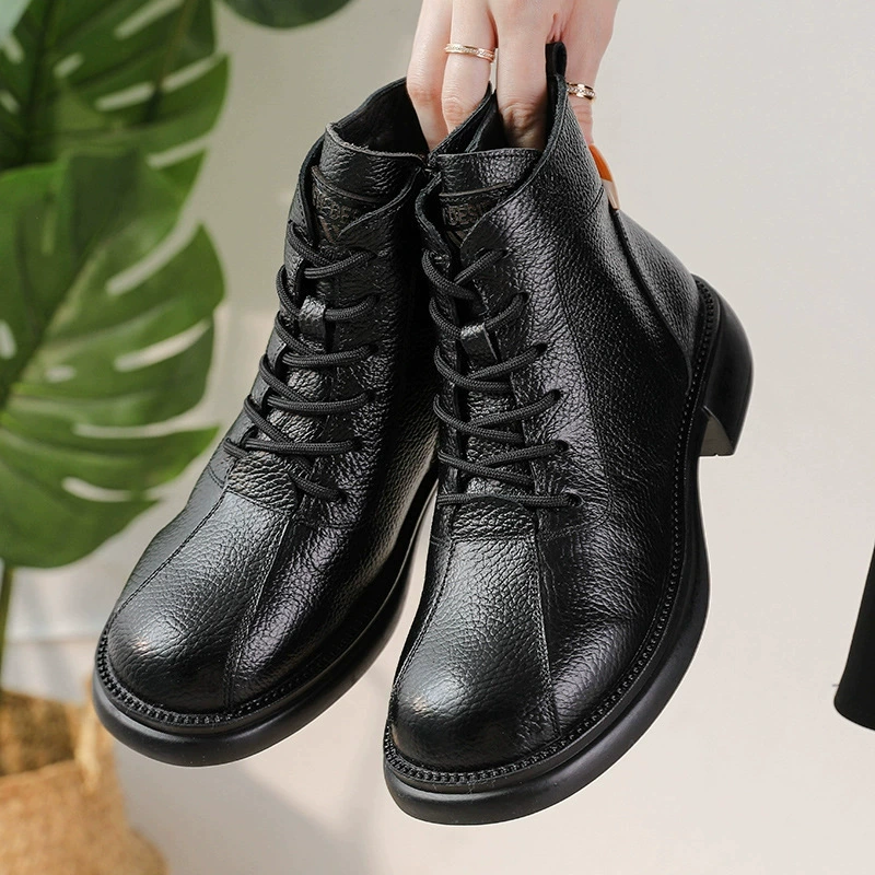 New Autumn Cowhide Mid-Heel So - Leather Work Women Shoes incelemesi ve fiyatı