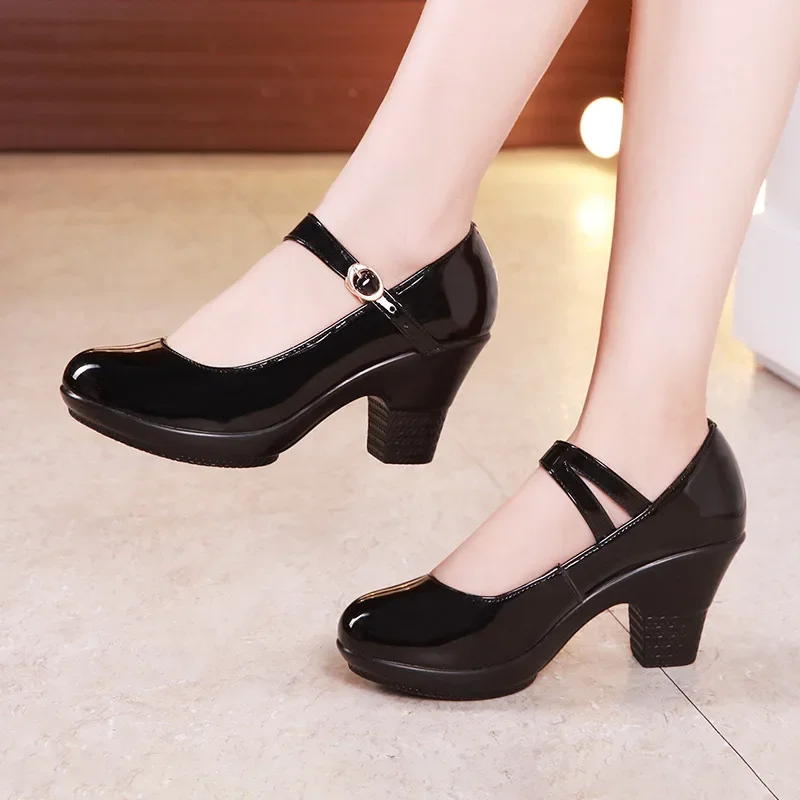 Small Size 32-43 Medium Block  - Leather Work Women Shoes incelemesi ve fiyatı