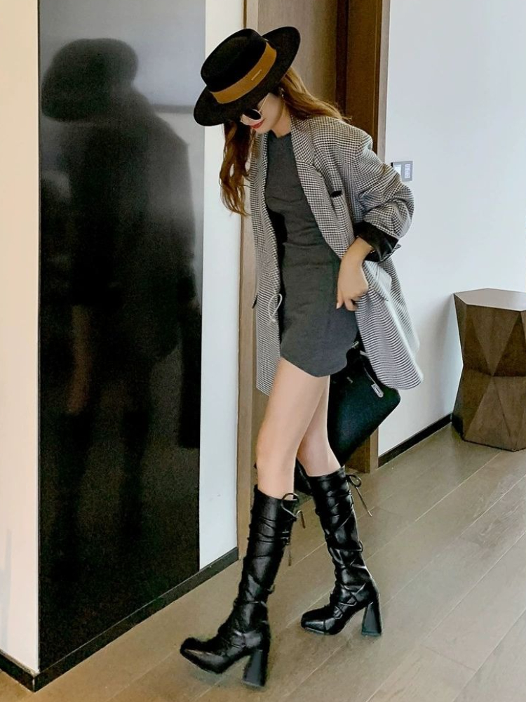 Autumn Winter Leather Strap Kn - Leather Work Women Shoes incelemesi ve fiyatı
